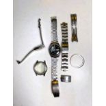 A selection of stainless steel gents wristwatches; 3 vintage gents wristwatches, cream faces, gilt