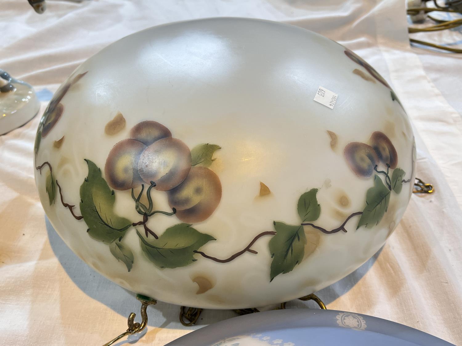 An early 20th century light bowl with etched floral decoration with blue border and another - Image 3 of 3