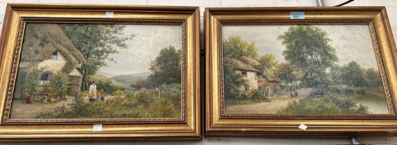 F.R.Offer: Cottage in the New Forest & On the Avon near Bath, 24 x 39cm, framed