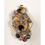 An unusual 19th century Russian locket pendant, the diamond shaped, rose gold case is set with multi