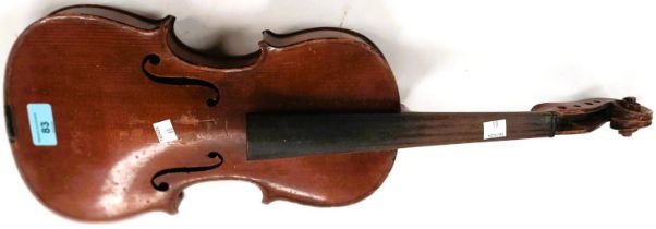 A 19th century violin with 2 piece back, with label; a 20th century violin