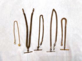 4 vintage watch chains and one similar modern