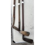 Three early golf clubs with signed metal heads, two signed special