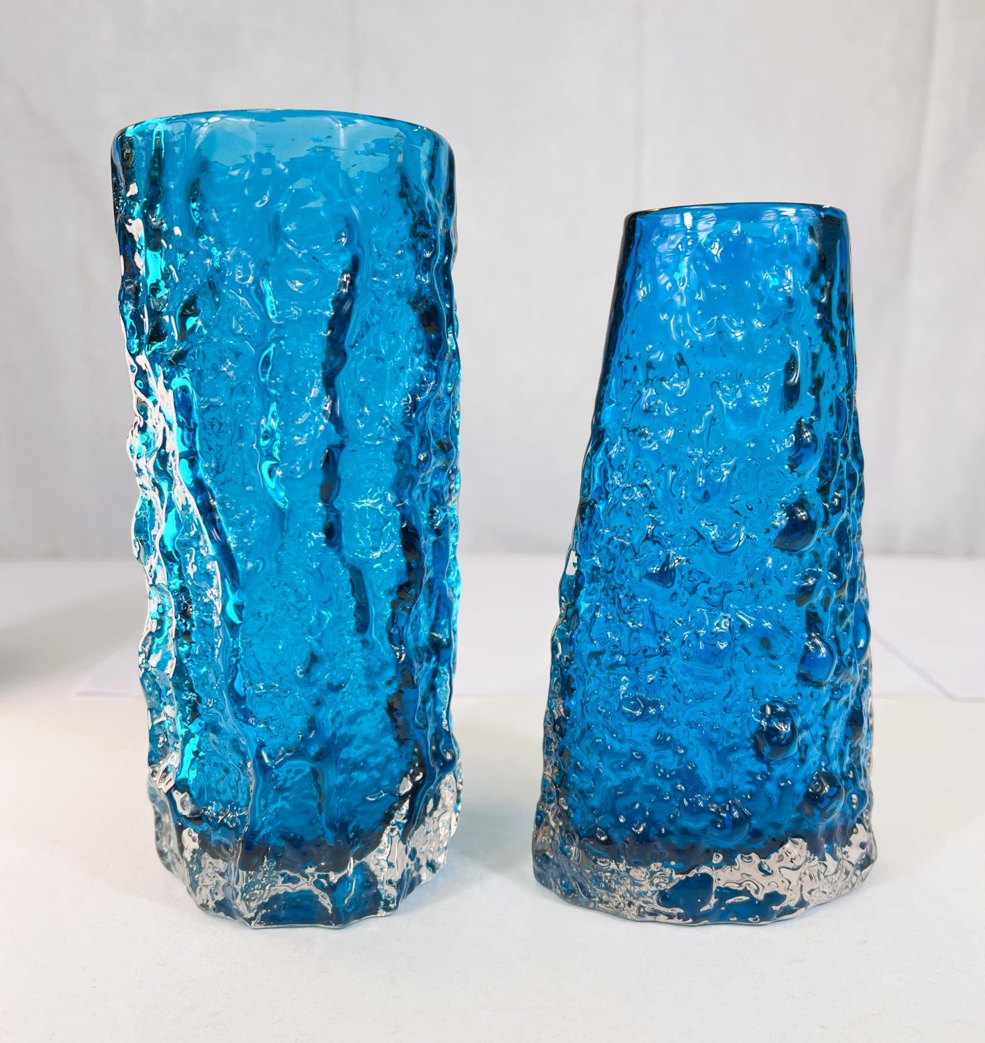 Whitefriars Geoffrey Baxter designed 'Volcano' glass vase in Kingfisher blue pattern 9717,