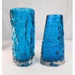 Whitefriars Geoffrey Baxter designed 'Volcano' glass vase in Kingfisher blue pattern 9717,