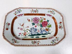 A Chinese Qianlong Famille Rose rectangular dish with gilt highlights and floral decoration , length