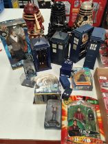 DOCTOR WHO: Dr Who figures in original packaging, 3 large Darleks, various Tardis models etc