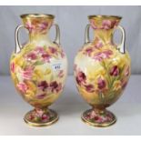 A pair of late 19th/early 20th century baluster vases by Crescent decorated with roses; a musical