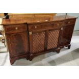 A period style mahogany break front style cabinet with twin central trellis drawers and 2 panelled