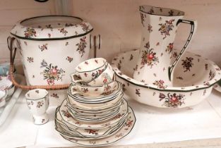 A collection of Royal Doulton 'Old Leeds Sprays', teaware, jug and bowl and slop bucket etc