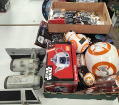 STAR WARS: a collection of Star Wars Episode III pins, R2-D2  boxed tea pot, clocks, bomber and