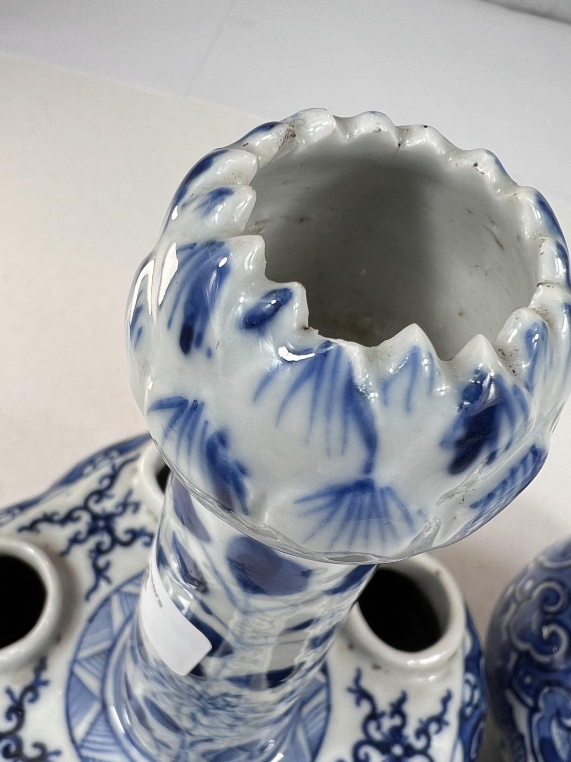 A pair of 19th century Chinese tulip or crocus vases blue and white decoration, with tapering neck - Image 3 of 8