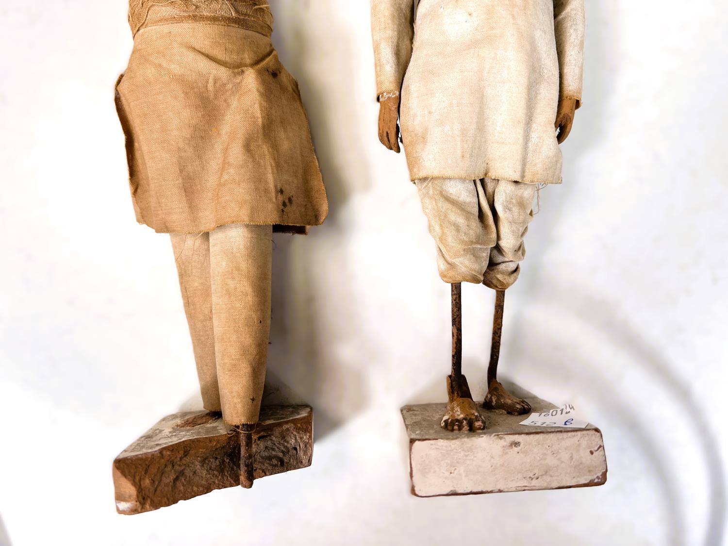 Two 19th century Indian Krishnagar type figures of soldiers with finely detailed faces painted and - Image 3 of 4