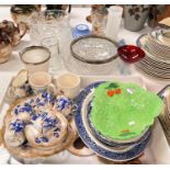 A Doulton blue and gilt part coffee set, approx. 13pc and other decorative china and glassware