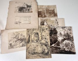 PEN AND WASH 6 sketches early 19th century