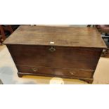 An 18th century oak mule chest with hinged top, 2 drawers and bracket feet, width 104cm