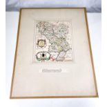 DERBYSHIRE a hand coloured 17th century engraved map by BLOME, 315x255mm a map of the county of