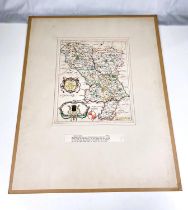 DERBYSHIRE a hand coloured 17th century engraved map by BLOME, 315x255mm a map of the county of