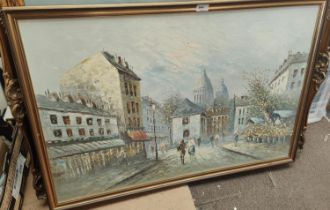 20th Century Montmartre Square near Sacre Coeur, oil on canvas, unsigned, 60 x 92cm