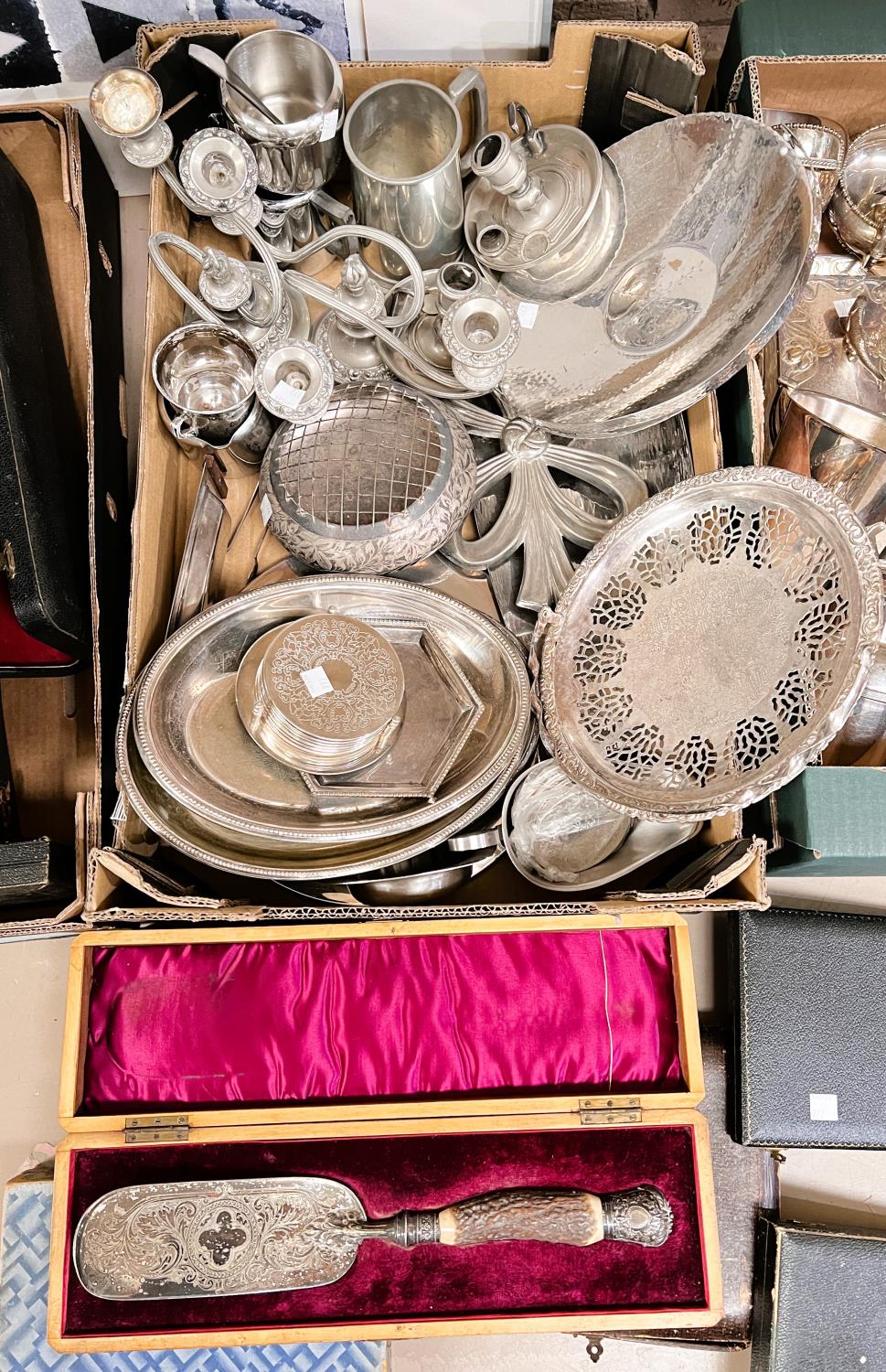 A selection of silver plate and boxed cutlery