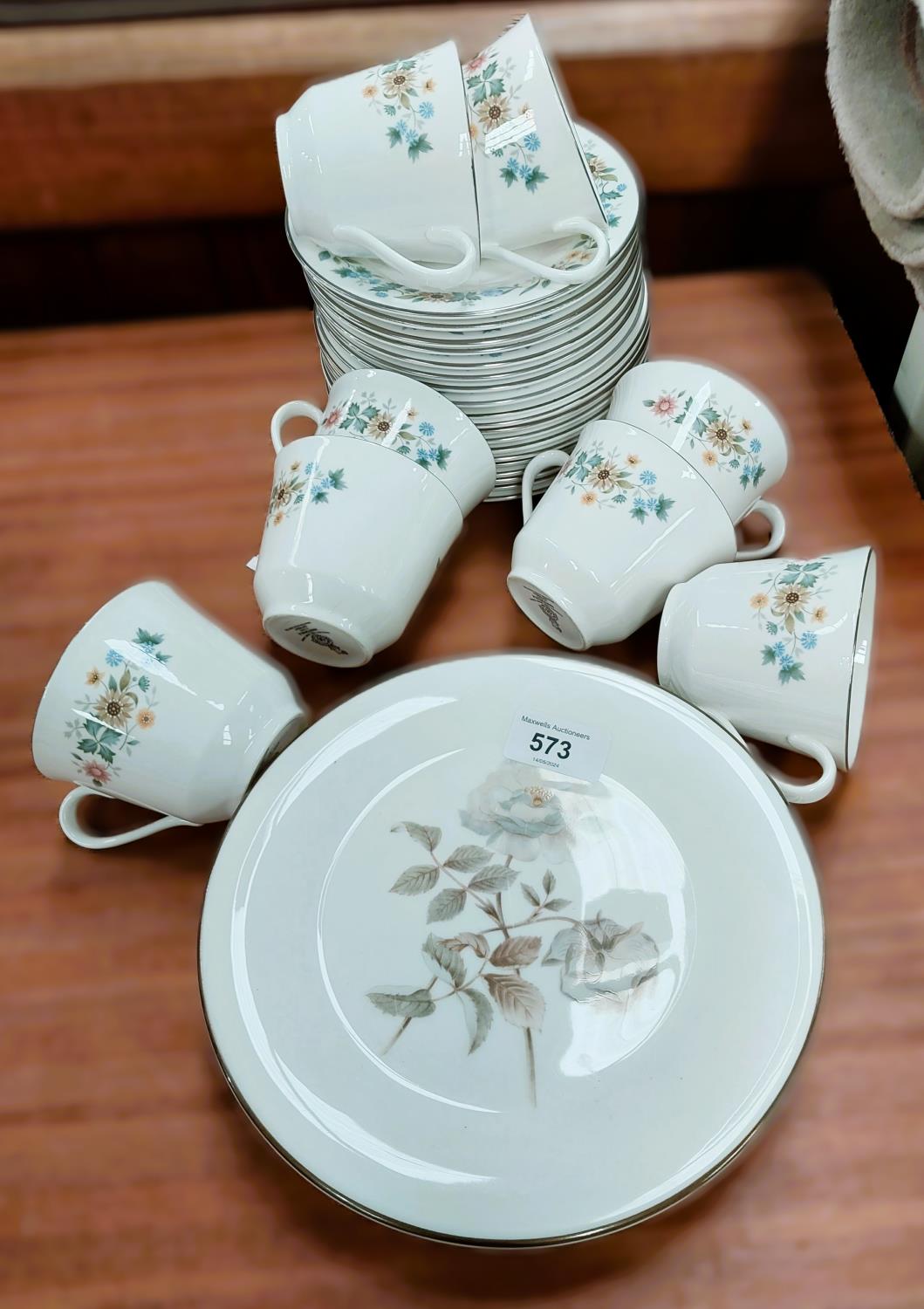 A Royal Doulton "Pastorale" part tea set, approx. 26 pieces; 6 Royal Doulton" Yorkshire Rose" side