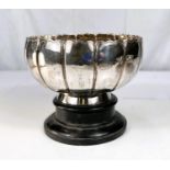 A circular hallmarked silver ribbed rose bowl, monogrammed Dublin 1918, 15oz, diameter 17.5cm