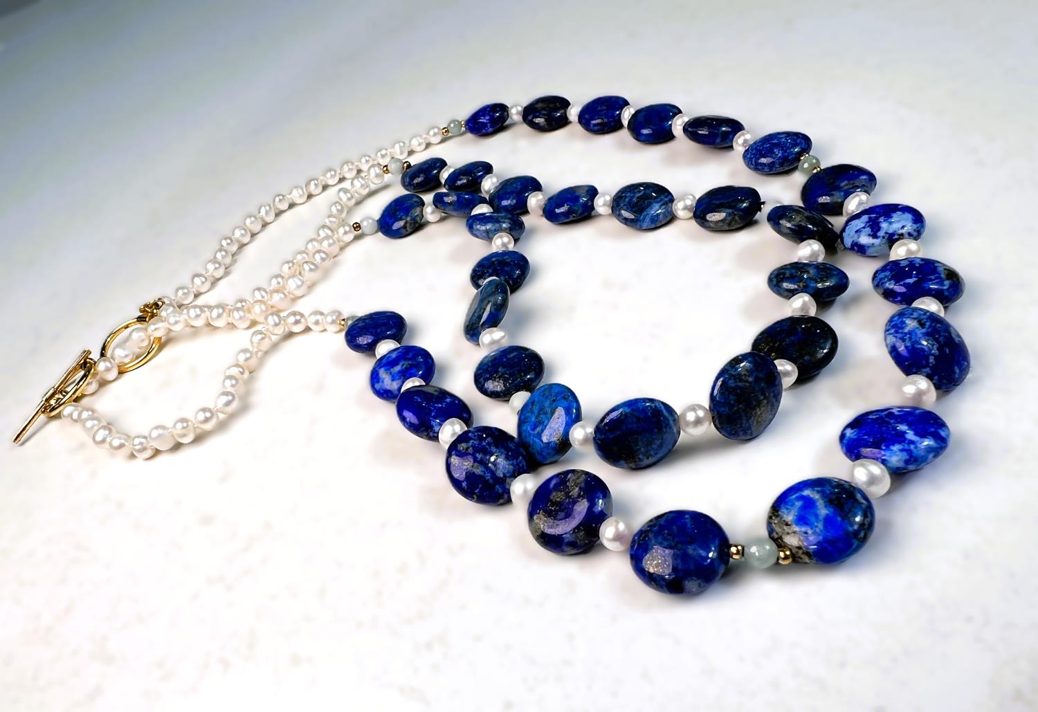 A MURANO, tutti frutti bead necklace, a lapis lazuli and river pearl double strand necklace , a - Image 4 of 4