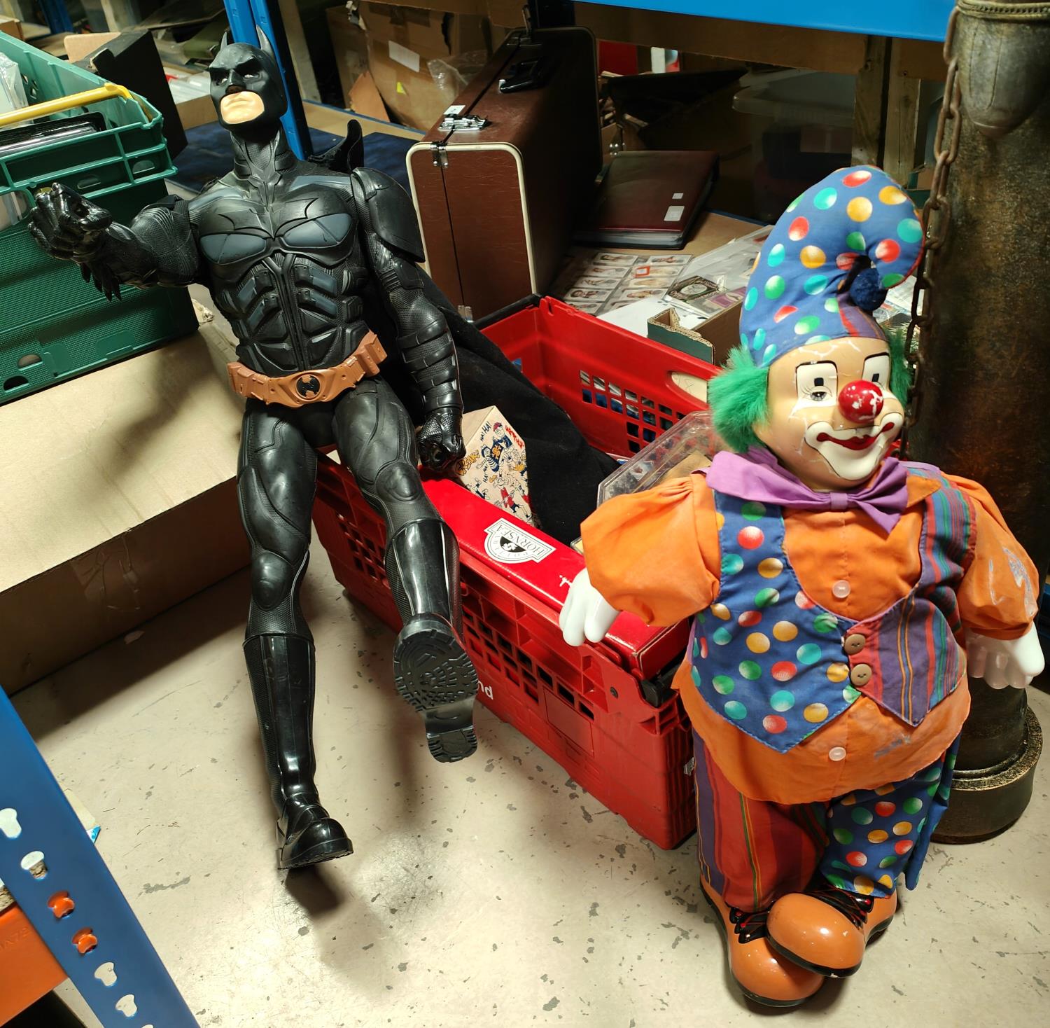 A large figure of Batman, height 80cm approx. A Clown, other toys and collectables etc