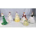 Royal Worcester: six ceramic figures, Debutante, Sincerity, First Dance 3629, Coming of Age,