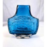 Whitefriars Geoffrey Baxter 'TV' glass vase Kingfisher blue colour pattern 9677 height 18cm