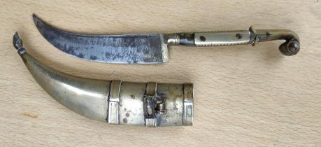 An 18th century mamaluke style dagger in sheath, length 21cm horn finial