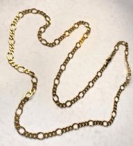 A yellow metal flattened curb and oval link chain stamped 375, 23.5gm