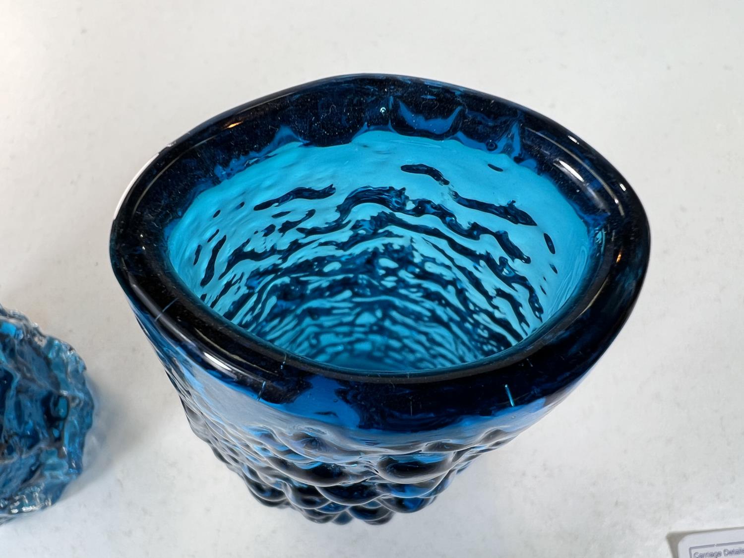 Whitefriars Geoffrey Baxter designed 'Volcano' glass vase in Kingfisher blue pattern 9717, - Image 4 of 4
