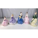 Three Royal Doulton figures Invitation HN 2170, Adrienne, and Birthstone Opal and two Royal