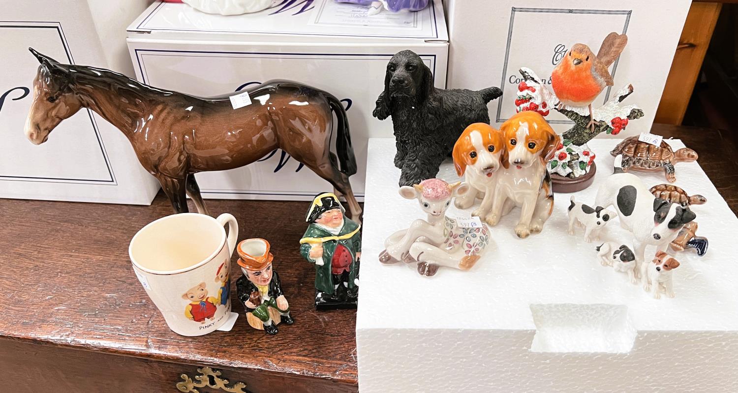 A Beswick bay horse; a small Royal Doulton figure, Wade etc