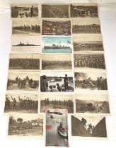 A small collection of WWI & WWII  period post cards, cannons, ships and small selection of