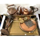 A 19th century copper kettle; a cider meaure and decorative metalware; Mrs Beeton's Household