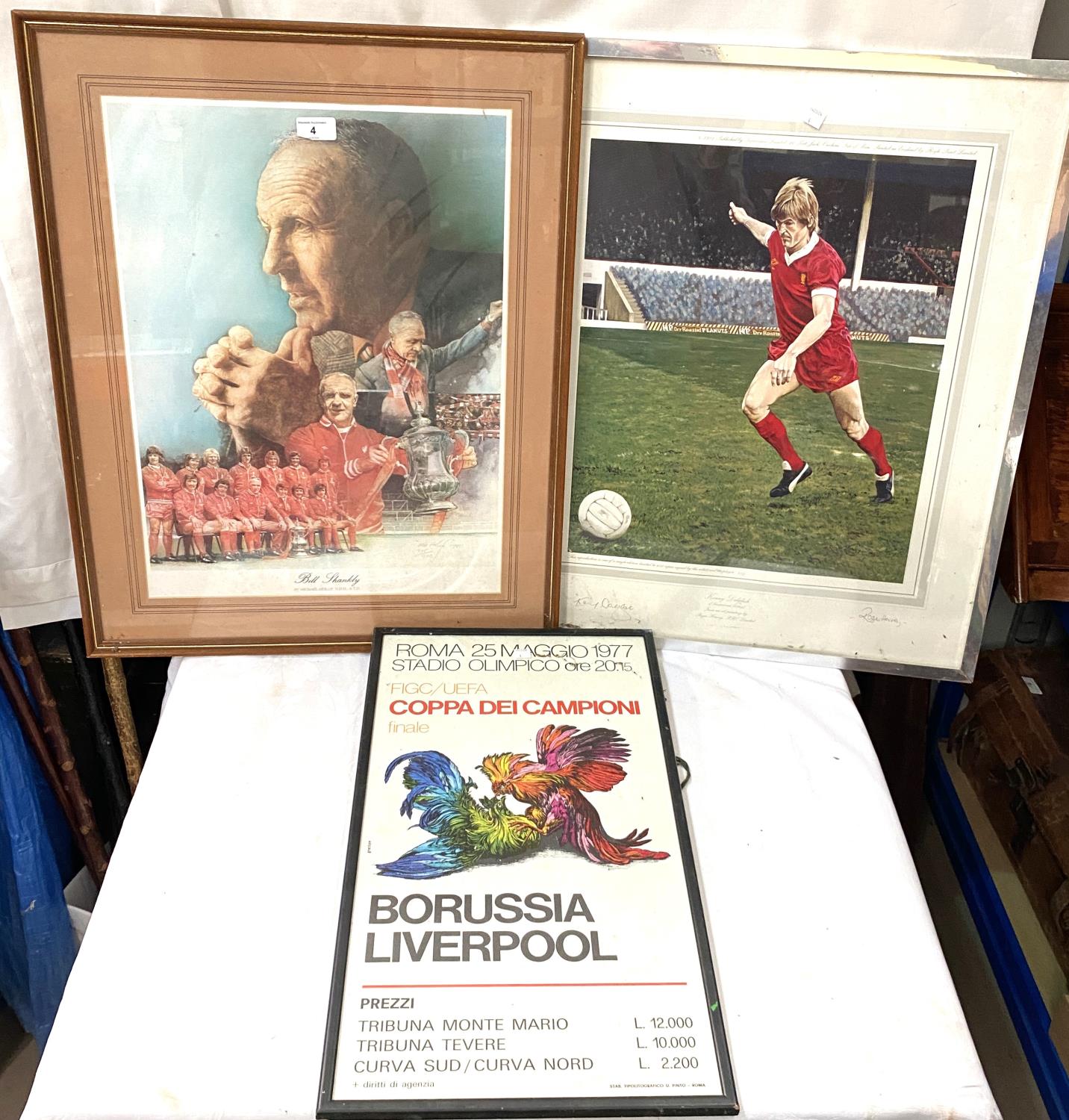 A vintage 1970's Liverpool football poster, a 1930's Football label and similar posters etc