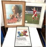 A vintage 1970's Liverpool football poster, a 1930's Football label and similar posters etc