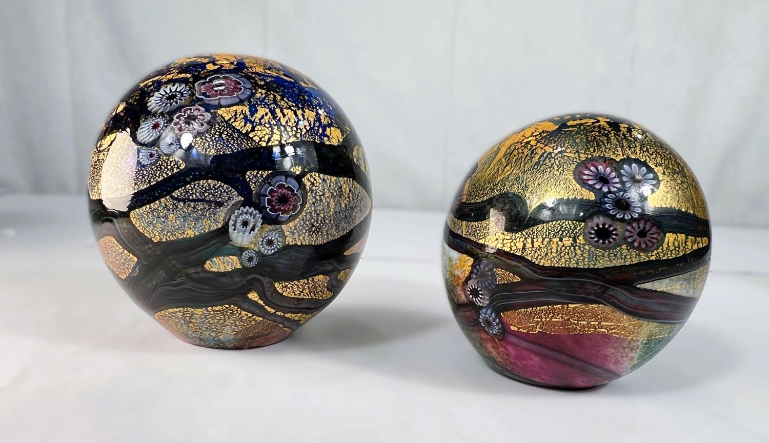 Johnathan Harris Paperweights: A signed 'Watergarden' paperweight decorated in blue with gold