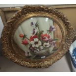 Annette: still life of flowers, oil on board in circular decorative frame diameter 39cm; A Victorian