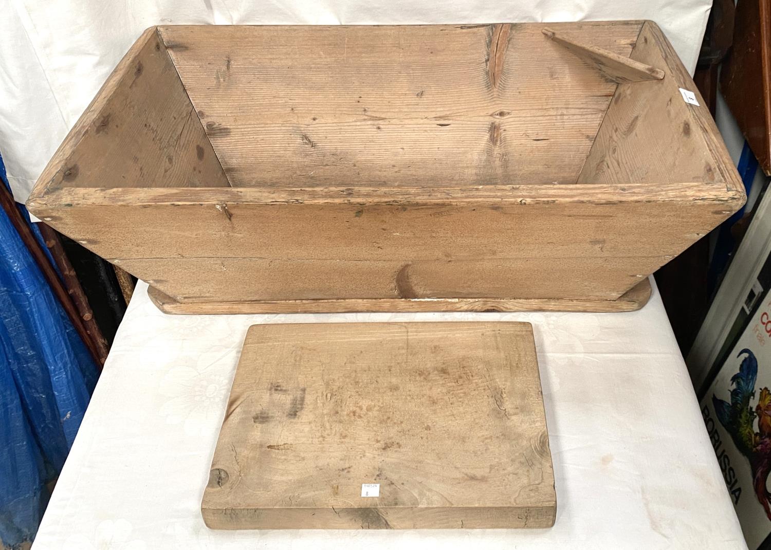 A Victorian trough ; a large 19 century bread board