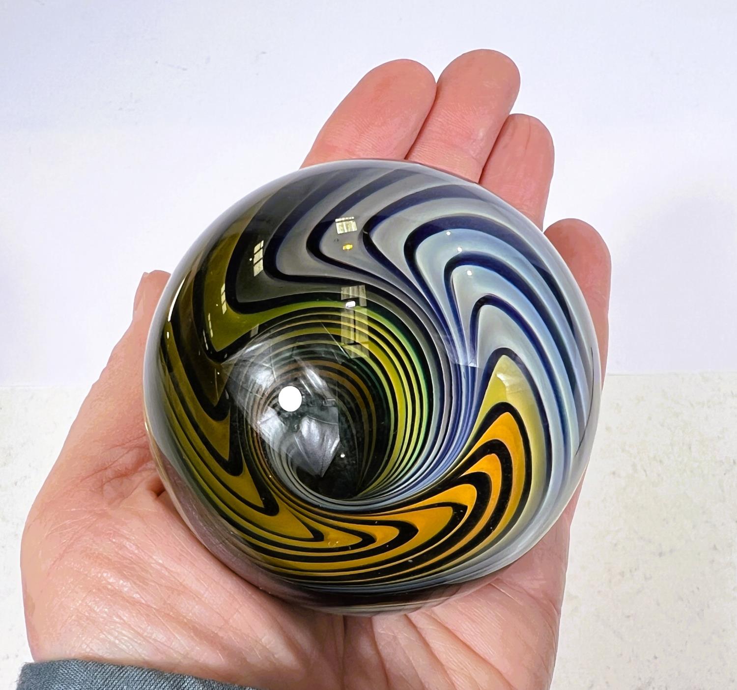 An unusual giant glass marble, with swirling vortex illusion inside, monogramed K to base, - Image 2 of 6