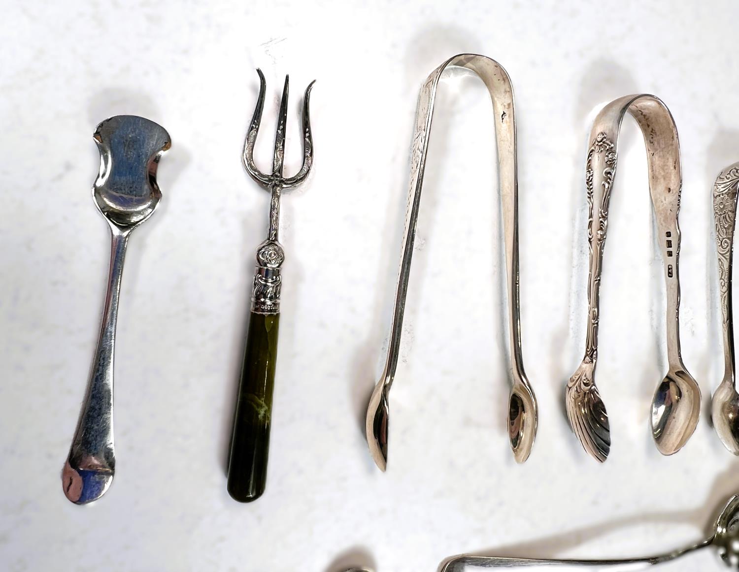 A mixed selection of hallmarked silver teaspoons, sugar tongs etc, 5.3oz - Image 4 of 8