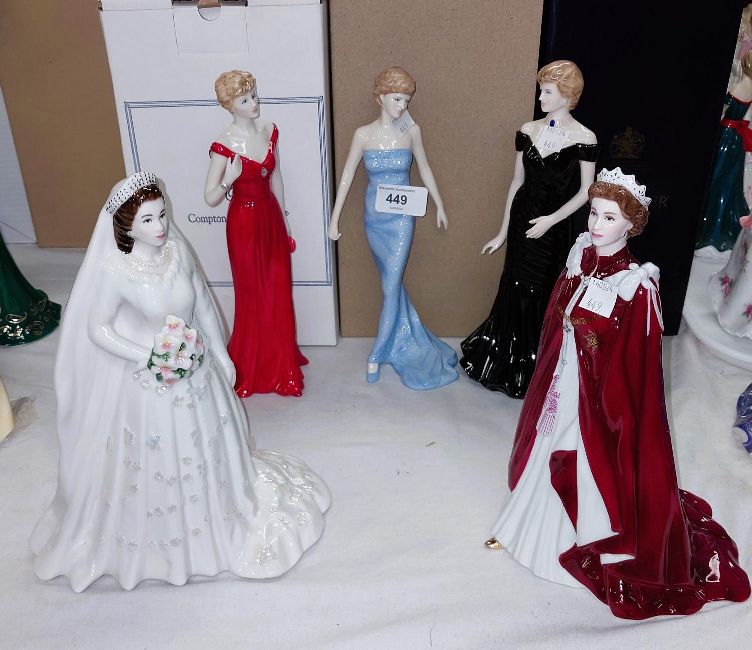 A collection of five boxed Royal ceramic figurines, Coalport 'Diana Forever in our Hearts' 3885/9500