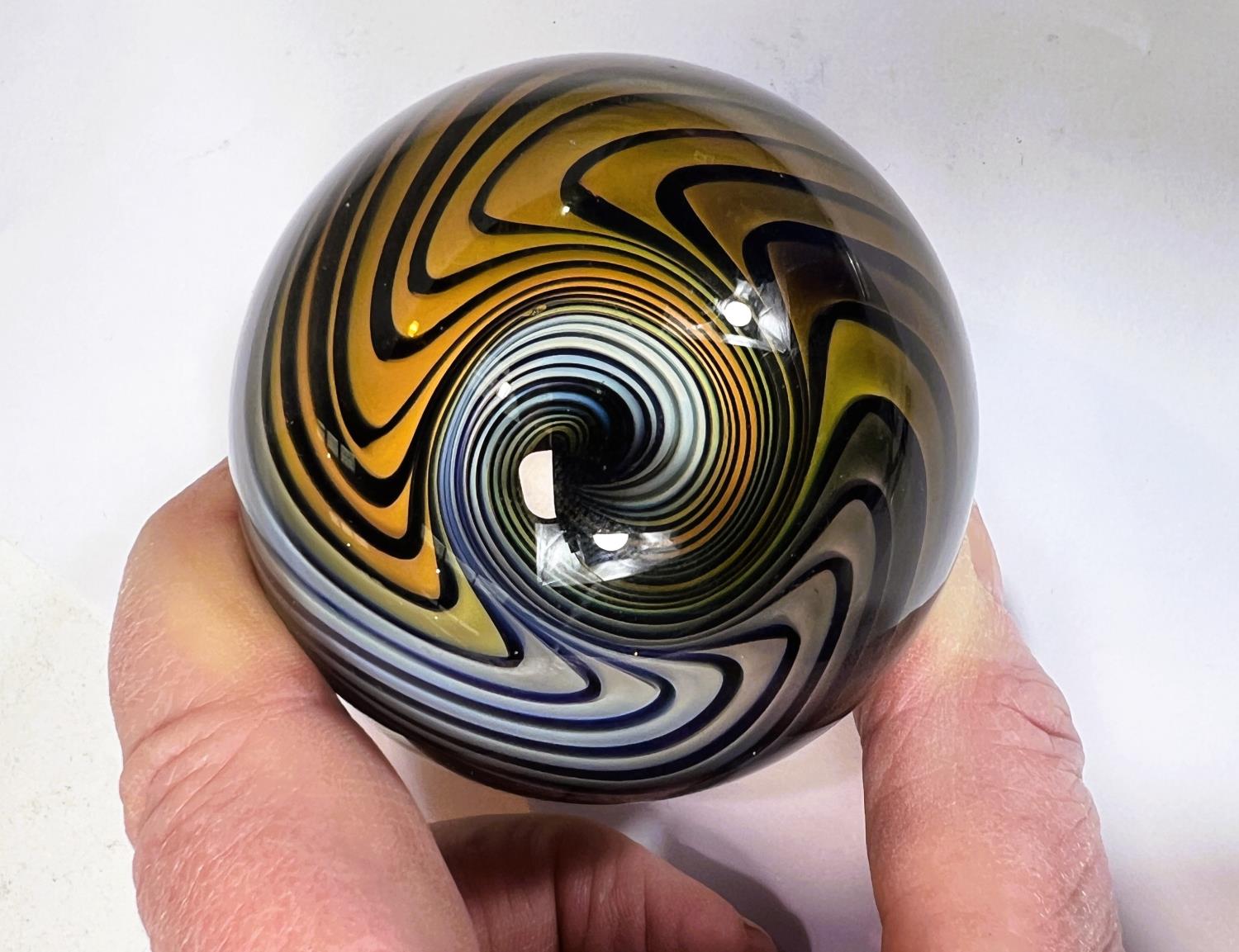 An unusual giant glass marble, with swirling vortex illusion inside, monogramed K to base, - Image 4 of 6