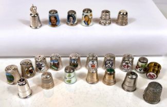 A selection of thimbles - with enamel detail, mainly Royal commemorative - QEII, Queen Mother etc