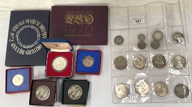 A selection of coins and coin sets including First Decimal Proof set and last LSD set, 1977,