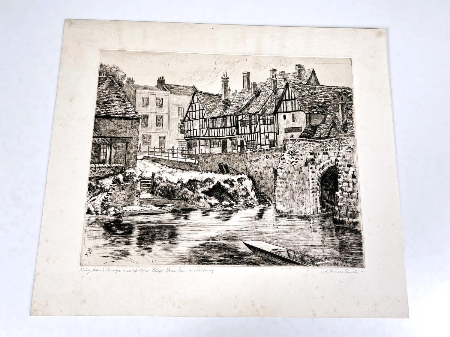 J FRANCIS SMITH - etching Tewkesbury 23x28cm and 5 other British school etchings