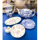 A Copeland Spode teapot, jugs and other Mintons and various ceramics